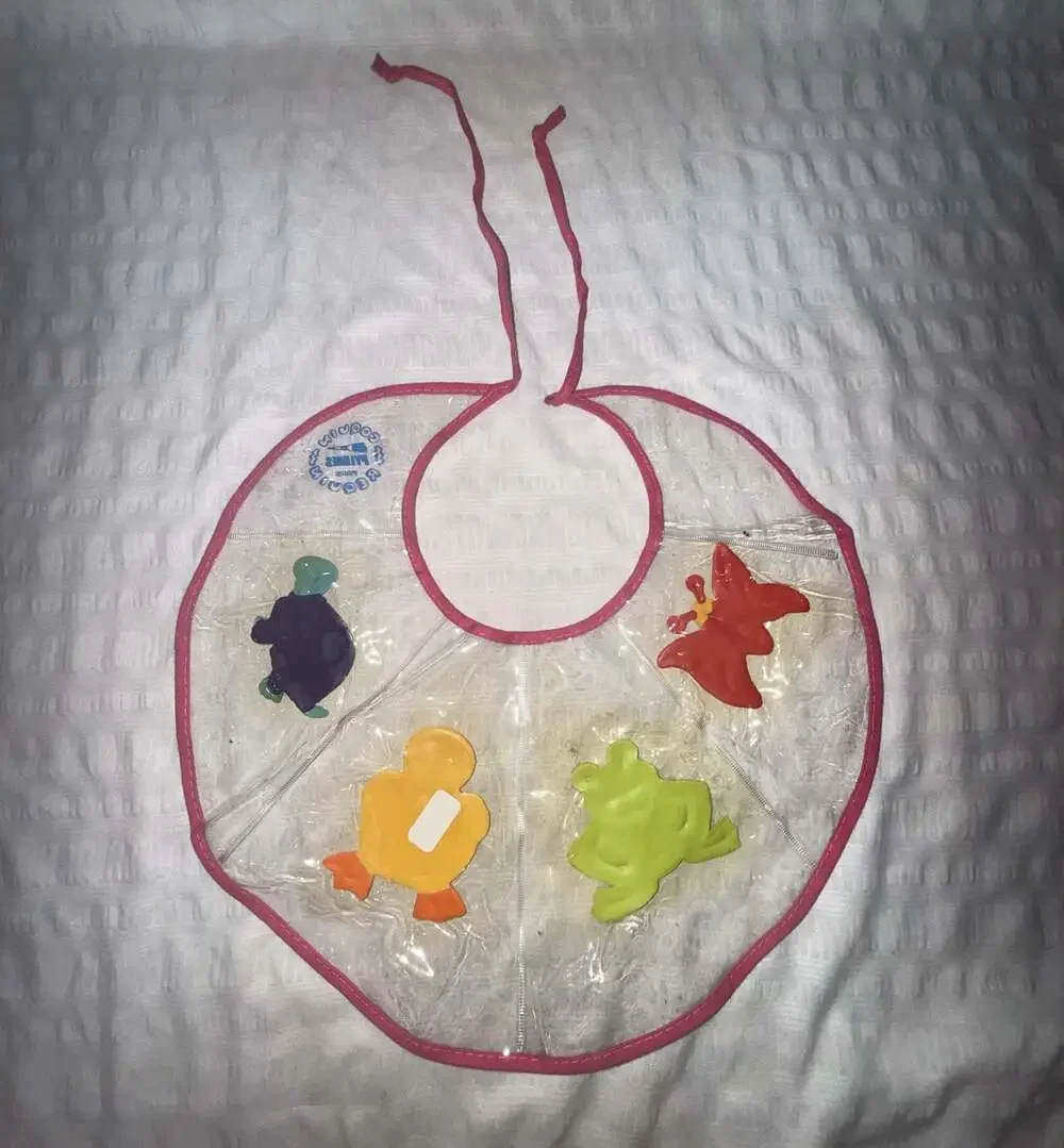 Pylones Paris Clear Plastic Baby Bib with Floating Animal Figures Made in PARIS